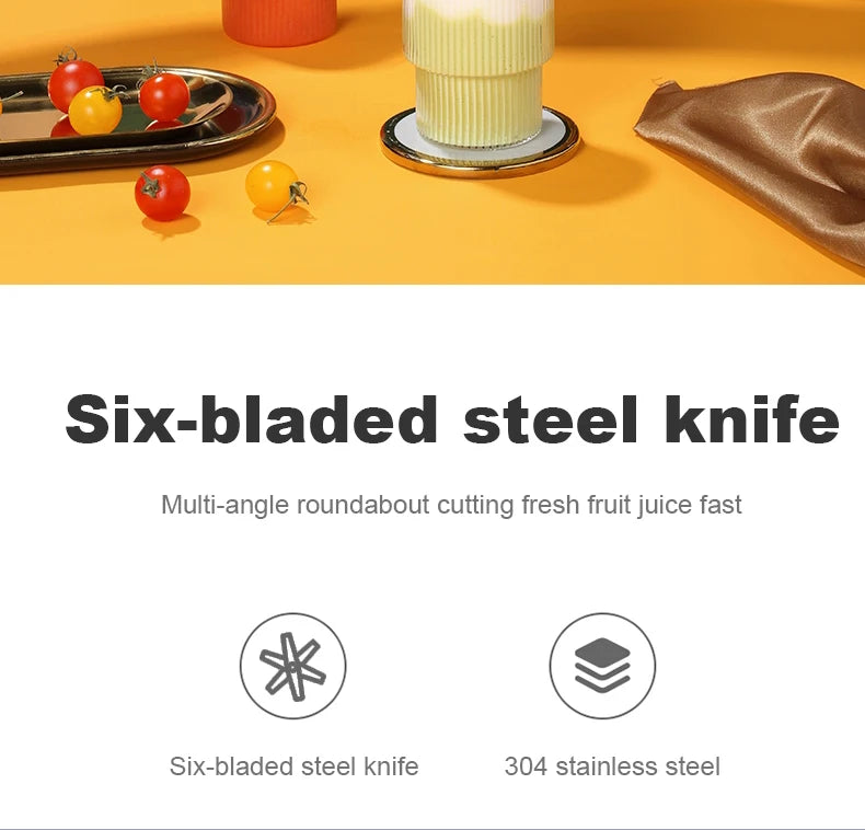 Portable Juicer Cup Smoothie Blender 6 Blade Blender Bottle  Household Fruit Juicer Cup USB Rechargeable Juicer Kitchen Tool