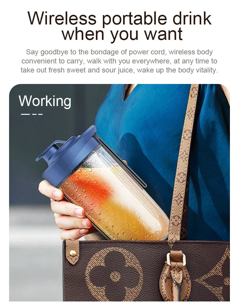 6 Blade Portable Juicer USB Rechargeable Juicer Stainless Steel Blade Cup Juicer Fruit Automatic Smoothie Blender Kitchen Tool