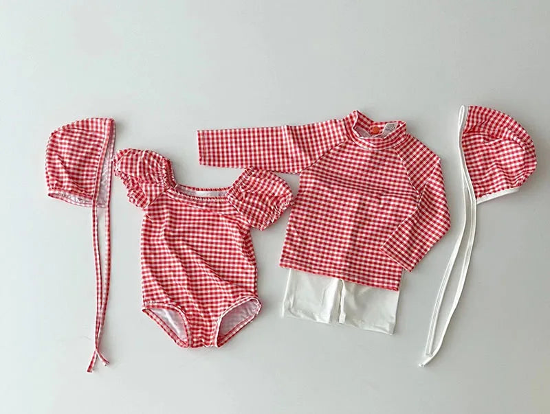 MILANCEL 2pcs Summer Kids Baby Girl Swimming Wear One Piece Heart Print Girls' Swimsuits Toddler Swimwear