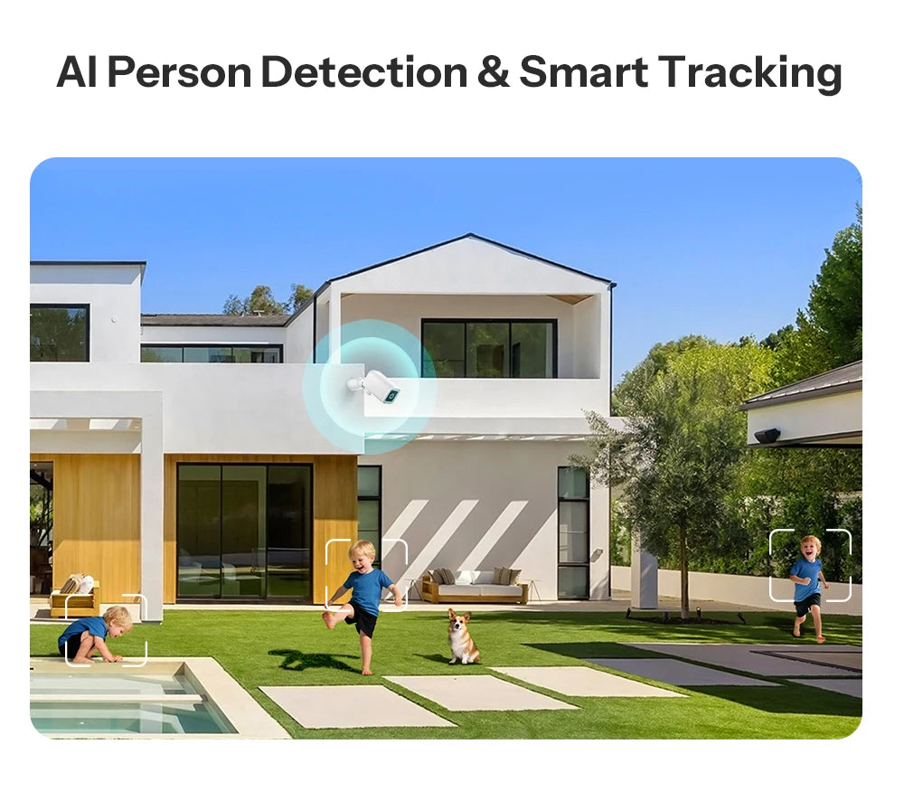 CAM-B1P Outdoor Smart Security Camera 2K HD With AI Human Detection IP65 Weatherproof 180° Pan Control Alexa Google Home