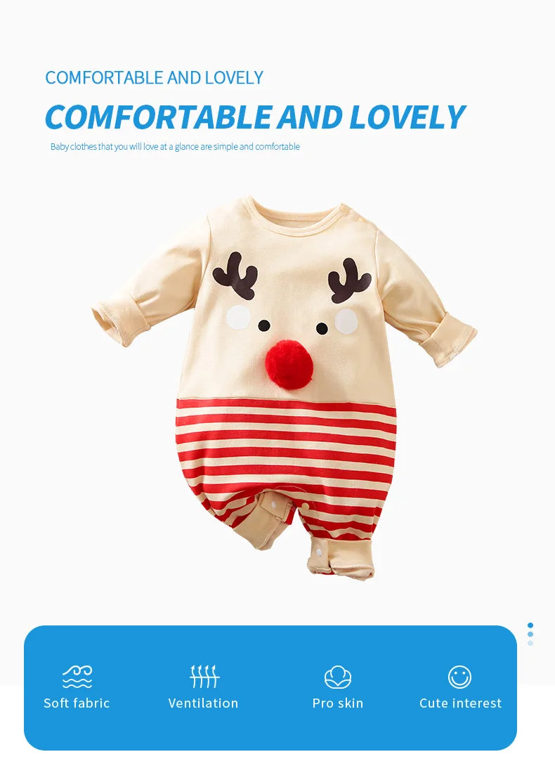Baby Boy Outfit Christmas elk Infant Clothes Toddler Onesie Costume Romper Jumpsuit 0-18 Months Long Sleeve Newborn Trendy Girls