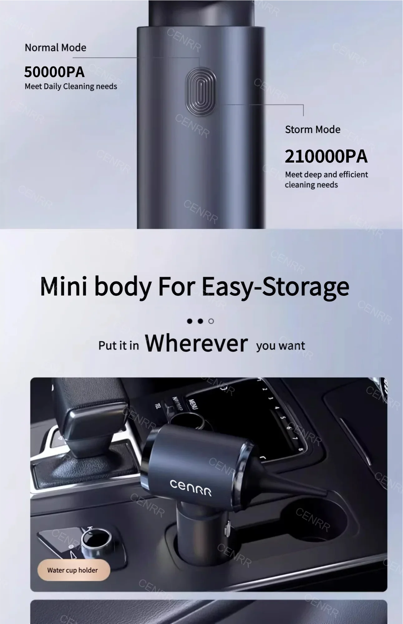 CENRR 210000PA Mini Car Vacuum Cleaner Wireless Powerful Vacuum Car Cleaner Handheld Portable Vacuum Cleaner Cleaning Machine