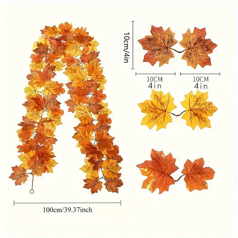 100CM Autumn Artificial Maple Leaf Wreath Fake Leaf Plant Vine Home Decor Garden Halloween Thanksgiving Wall Doors Windows Decor