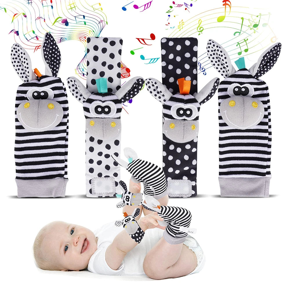 Foot Finders & Wrist Rattles for Infants Toys Black and White Sensory Toys Baby Essentials for Newborn Wrist Rattle Baby Gifts