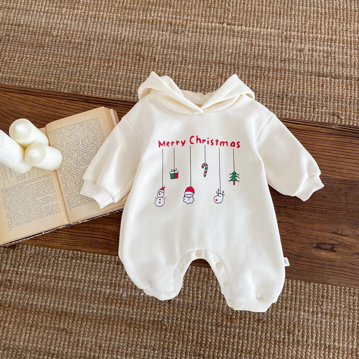 Infant Baby Boys Girls Christmas Romper Long Sleeve Thicken Hooded Letters Print Jumpsuit Fall Winter Newborn Clothes Christmas