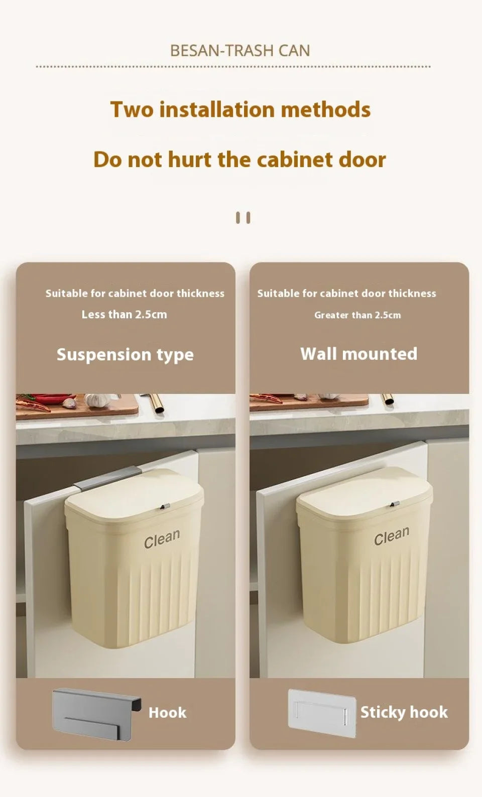 Hanging Trash can Kitchen Hanging with Lid Bathroom Accessories Mounted Recycling Garbage Baskests Wall Mounted Garbage Bins