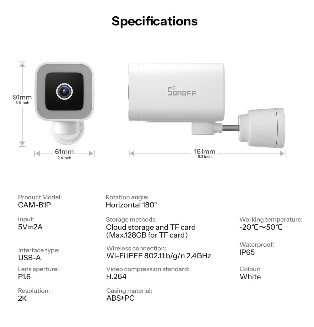 CAM-B1P Outdoor Smart Security Camera 2K HD With AI Human Detection IP65 Weatherproof 180° Pan Control Alexa Google Home