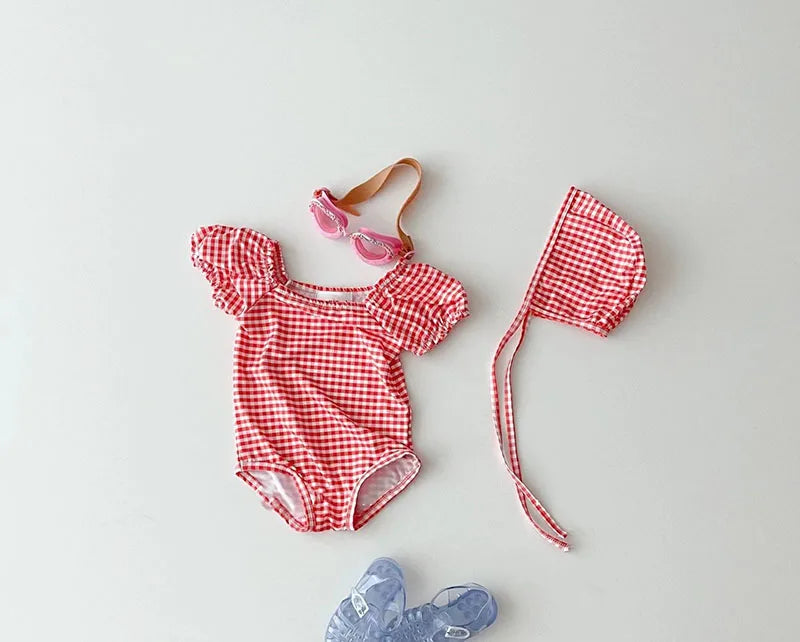 MILANCEL 2pcs Summer Kids Baby Girl Swimming Wear One Piece Heart Print Girls' Swimsuits Toddler Swimwear