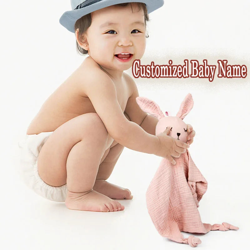 Name Personalized Embroidered Newborn Security Blanket Plush Soft Cotton   Baby Sleeping Cuddling Towel Birth Gift