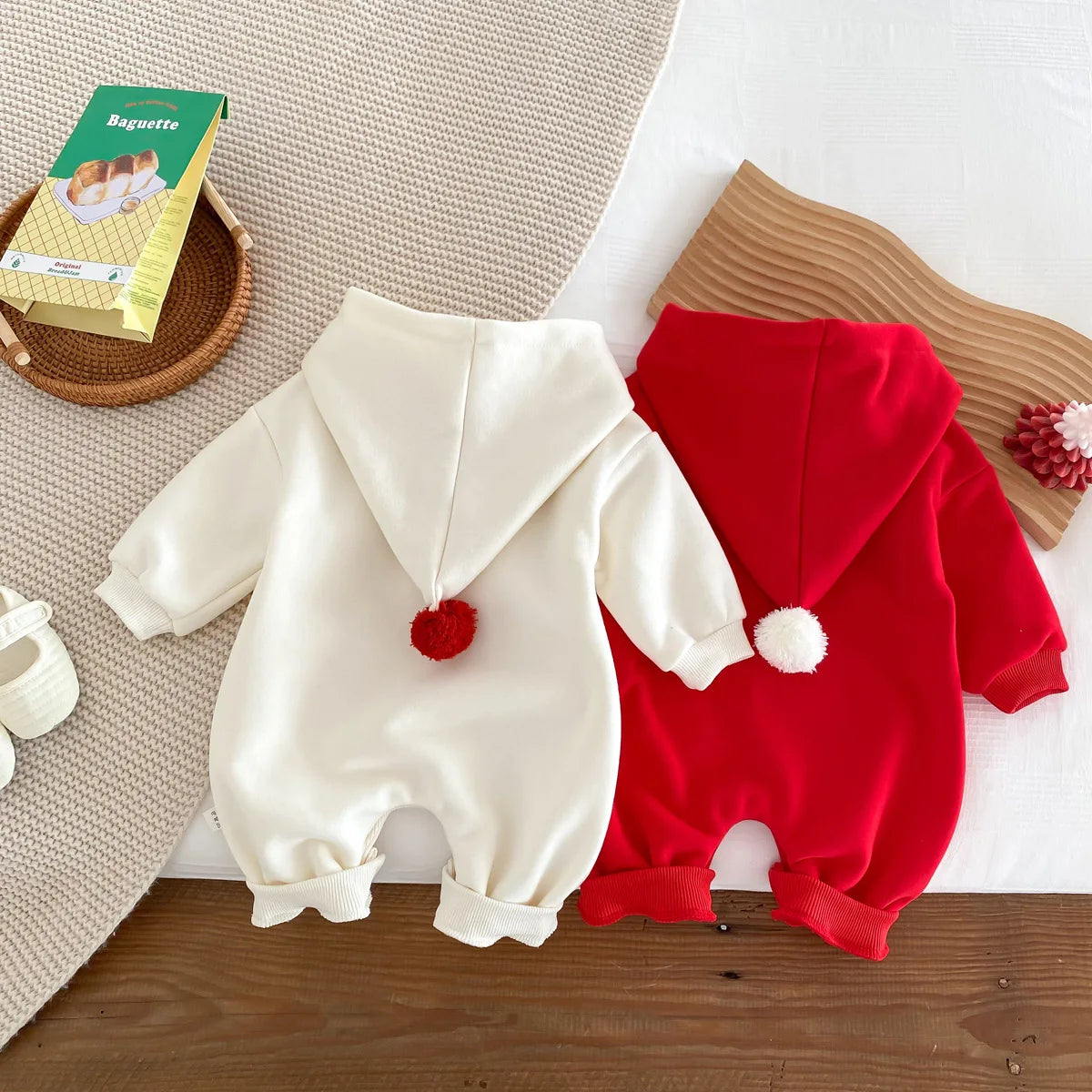 Infant Baby Boys Girls Christmas Romper Long Sleeve Thicken Hooded Letters Print Jumpsuit Fall Winter Newborn Clothes Christmas