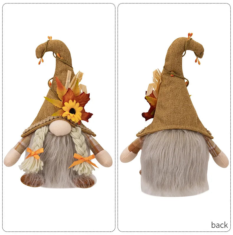 Glowing Faceless Gnomes Doll Handmade Maple Leaf Sunflower Dwarf Doll Pendant Home Autumn Thanksgiving Day Christmas Decoration