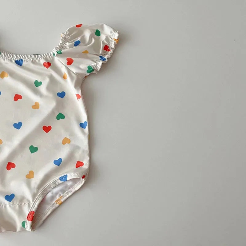 MILANCEL 2pcs Summer Kids Baby Girl Swimming Wear One Piece Heart Print Girls' Swimsuits Toddler Swimwear