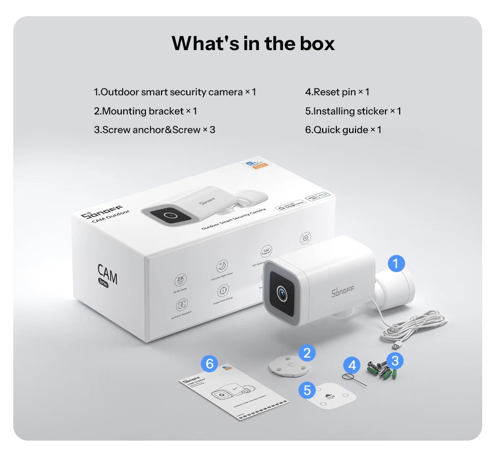 CAM-B1P Outdoor Smart Security Camera 2K HD With AI Human Detection IP65 Weatherproof 180° Pan Control Alexa Google Home
