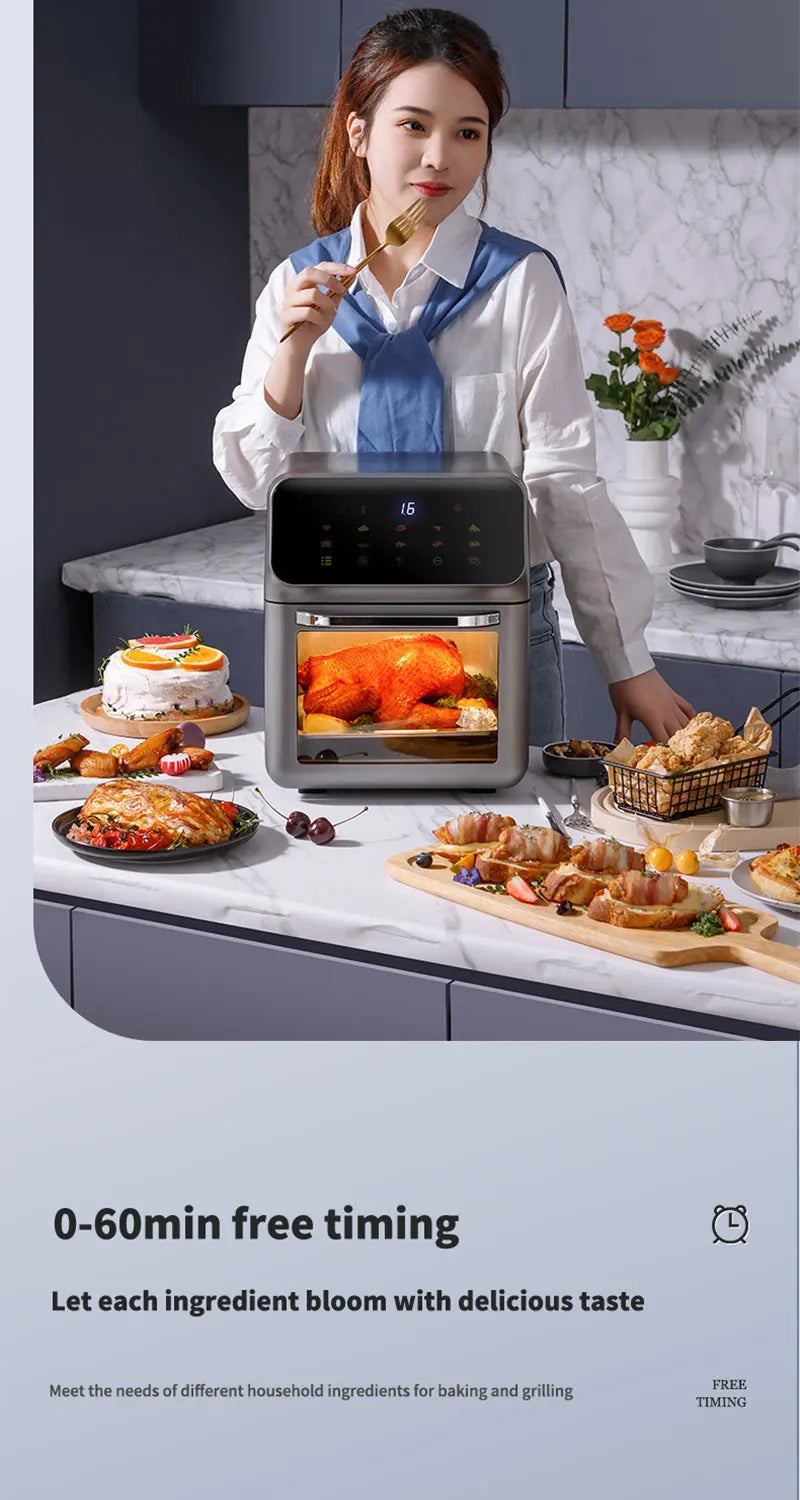 12L Electric Air Fryer Large Capacity Convection Oven Deep Fryer Without Oil Kitchen 360°Baking Viewable Window Home Appliance
