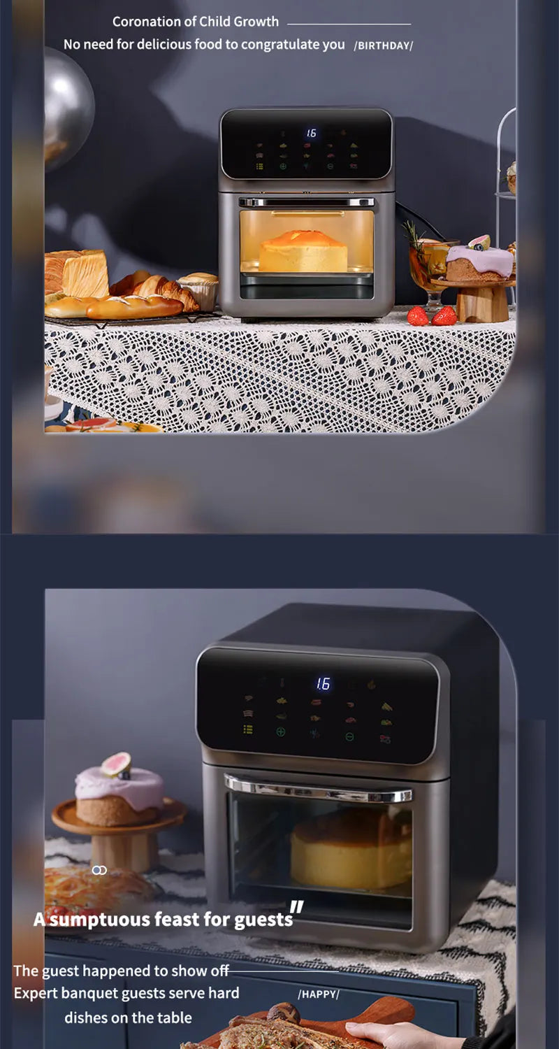 12L Electric Air Fryer Large Capacity Convection Oven Deep Fryer Without Oil Kitchen 360°Baking Viewable Window Home Appliance