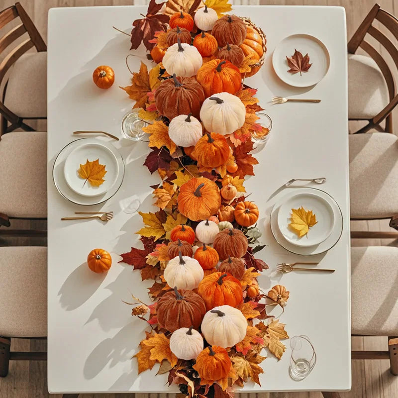 9pcs Velvet Artificial Pumpkins 3 Size Mixed for Halloween Party Thanksgiving Home Table Decoration Autumn Fall DIY Craft Wreath