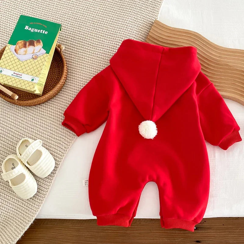 Infant Baby Boys Girls Christmas Romper Long Sleeve Thicken Hooded Letters Print Jumpsuit Fall Winter Newborn Clothes Christmas