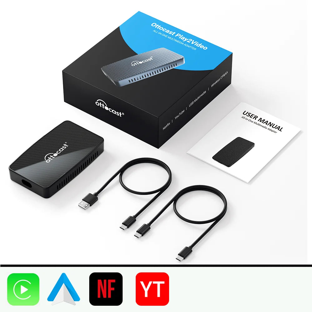 OTTOCAST Play2Video Pro Wireless CarPlay Wireless Android Auto Adapter for Youtube Netflix IPTV Car Accessories for Kia Toyota