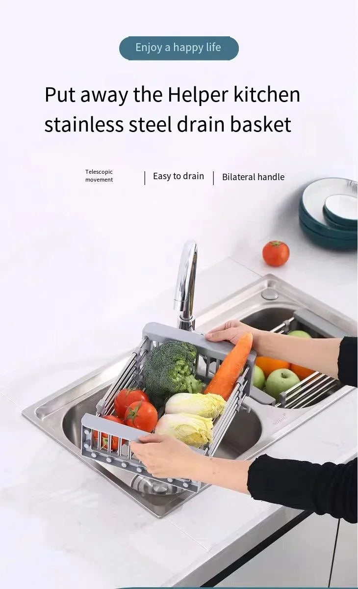 Folding Kitchen Sink Drain Rack, Stainless Steel Dish Drain Basket for Washing Dishes, Space-Saving Sink Organizer