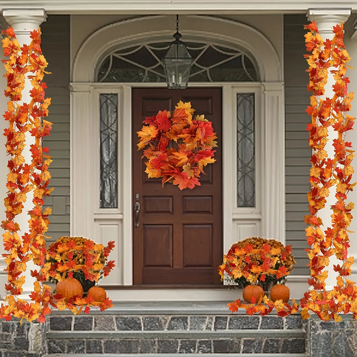 100CM Autumn Artificial Maple Leaf Wreath Fake Leaf Plant Vine Home Decor Garden Halloween Thanksgiving Wall Doors Windows Decor