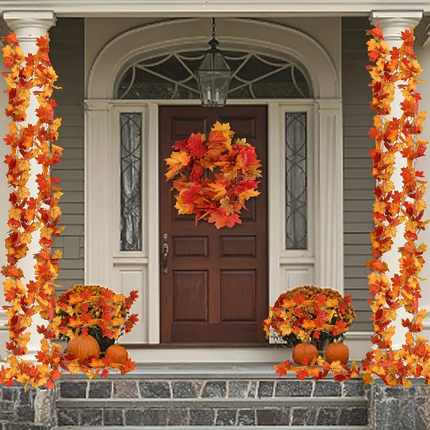 100CM Autumn Artificial Maple Leaf Wreath Fake Leaf Plant Vine Home Decor Garden Halloween Thanksgiving Wall Doors Windows Decor
