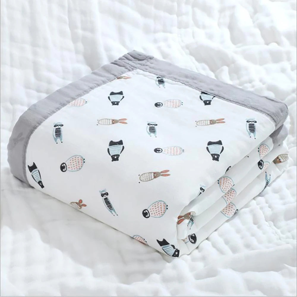 Baby Blankets 6 Layers 100% Cotton Gauze Breathable Infant Wrap Soft Absorbent Newborn Swaddle Blankets Cartoon Baby Bath Towel