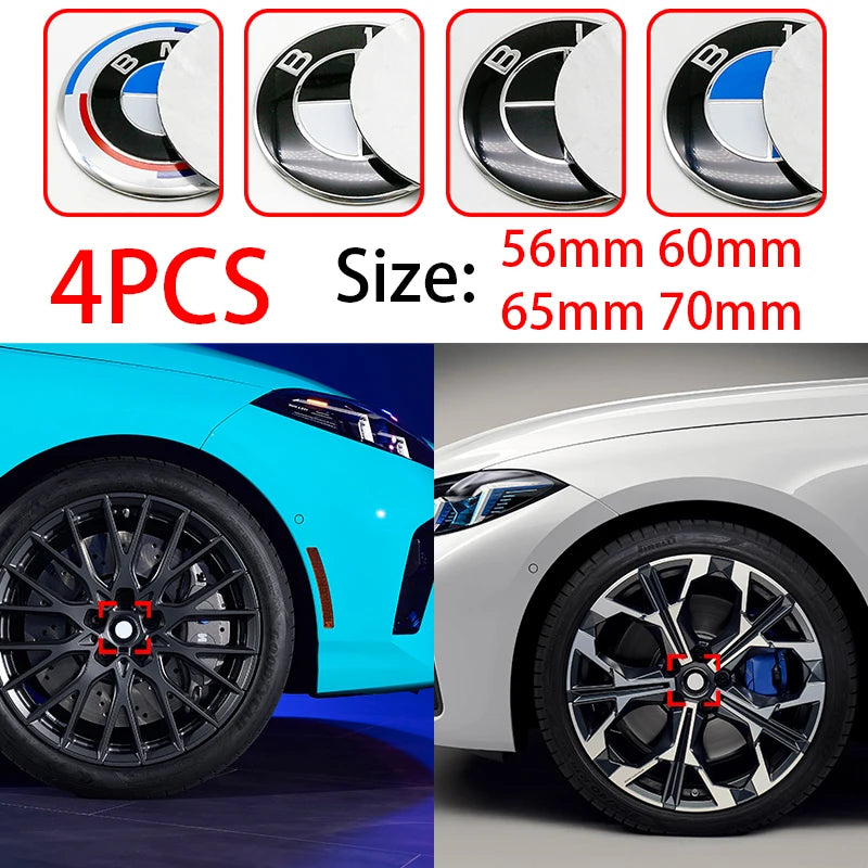 4Pcs 56/60/65mm Car Wheel Center Hub Caps Badge Sticker Emblem Decals Accessories For Baoma E32 E34 E36 E38 E39 E46 E53 E60 E65