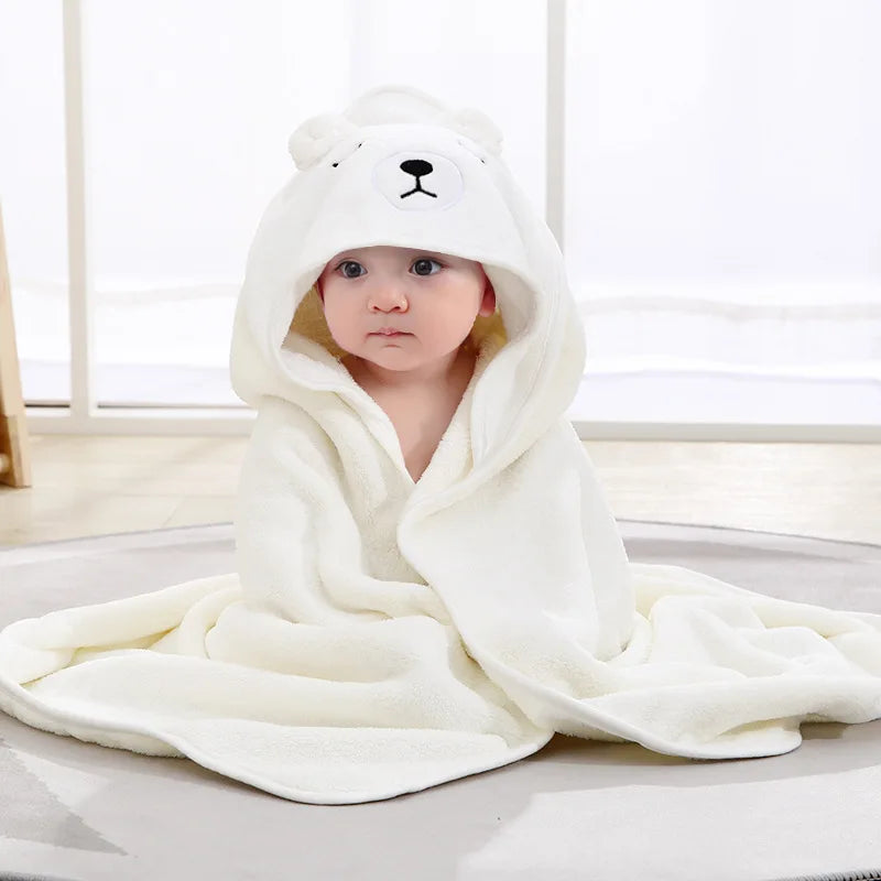 Toddler Bathrobe Infant Bath Towel Boy Girl Blankets Swaddle With Hood Cartoon Coral Fleece Towel Blanket Newborn Kids Bedding