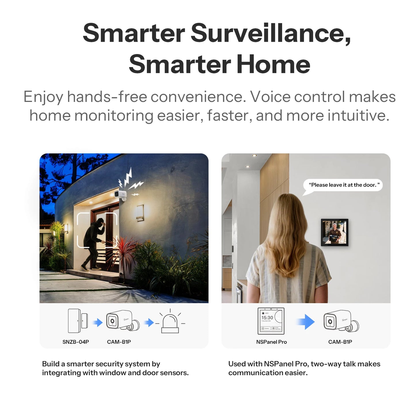 CAM-B1P Outdoor Smart Security Camera 2K HD With AI Human Detection IP65 Weatherproof 180° Pan Control Alexa Google Home