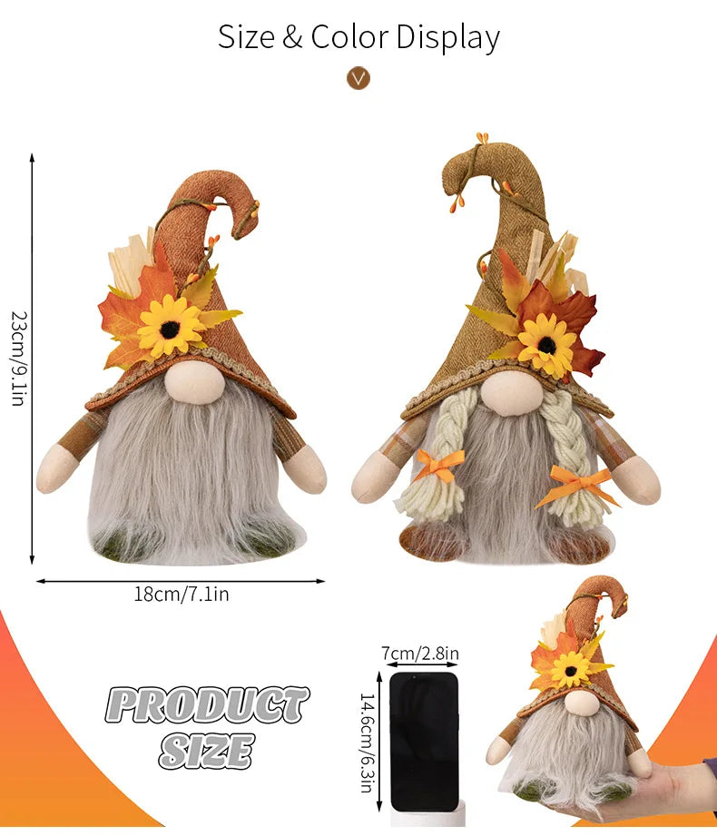 Glowing Faceless Gnomes Doll Handmade Maple Leaf Sunflower Dwarf Doll Pendant Home Autumn Thanksgiving Day Christmas Decoration