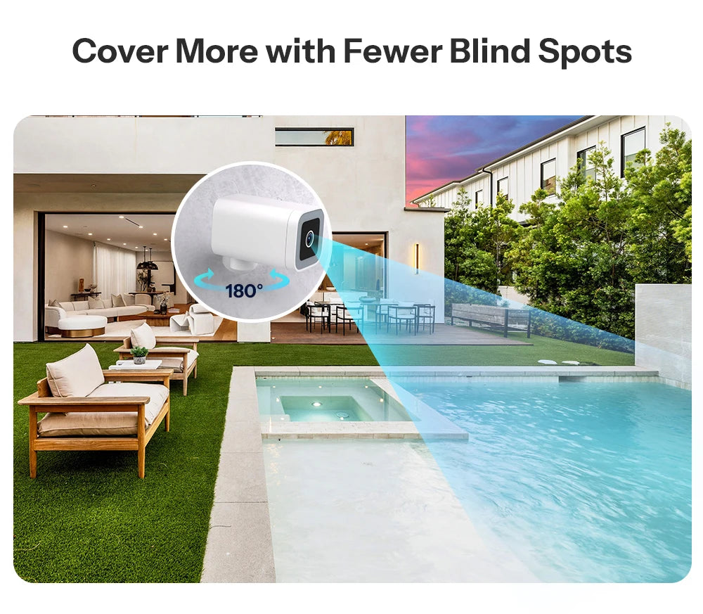 CAM-B1P Outdoor Smart Security Camera 2K HD With AI Human Detection IP65 Weatherproof 180° Pan Control Alexa Google Home